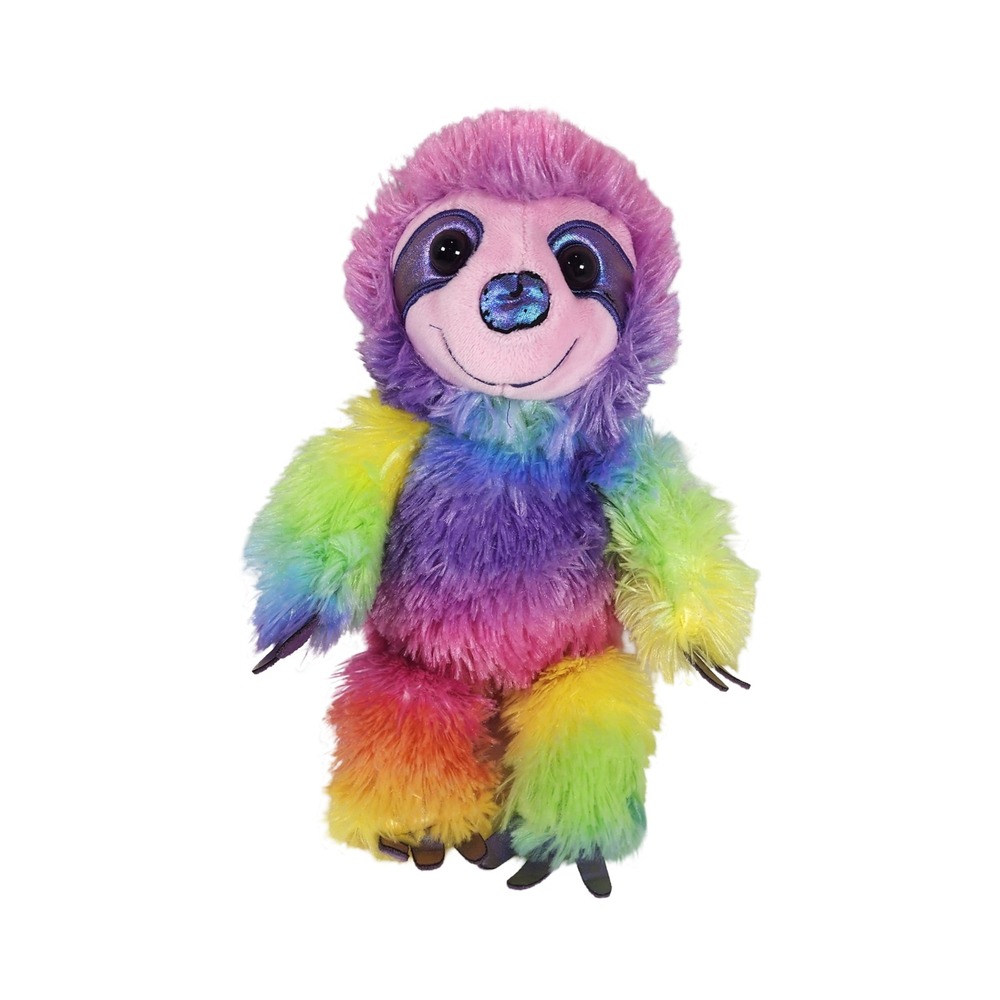 Rainbow Sloth Plush Stuffed Animal Shaggy Multi Color Glitter Nose 9 Inch